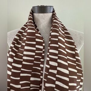 Vintage Brown and Off White Fine Silk Scarf Geometric Pattern
